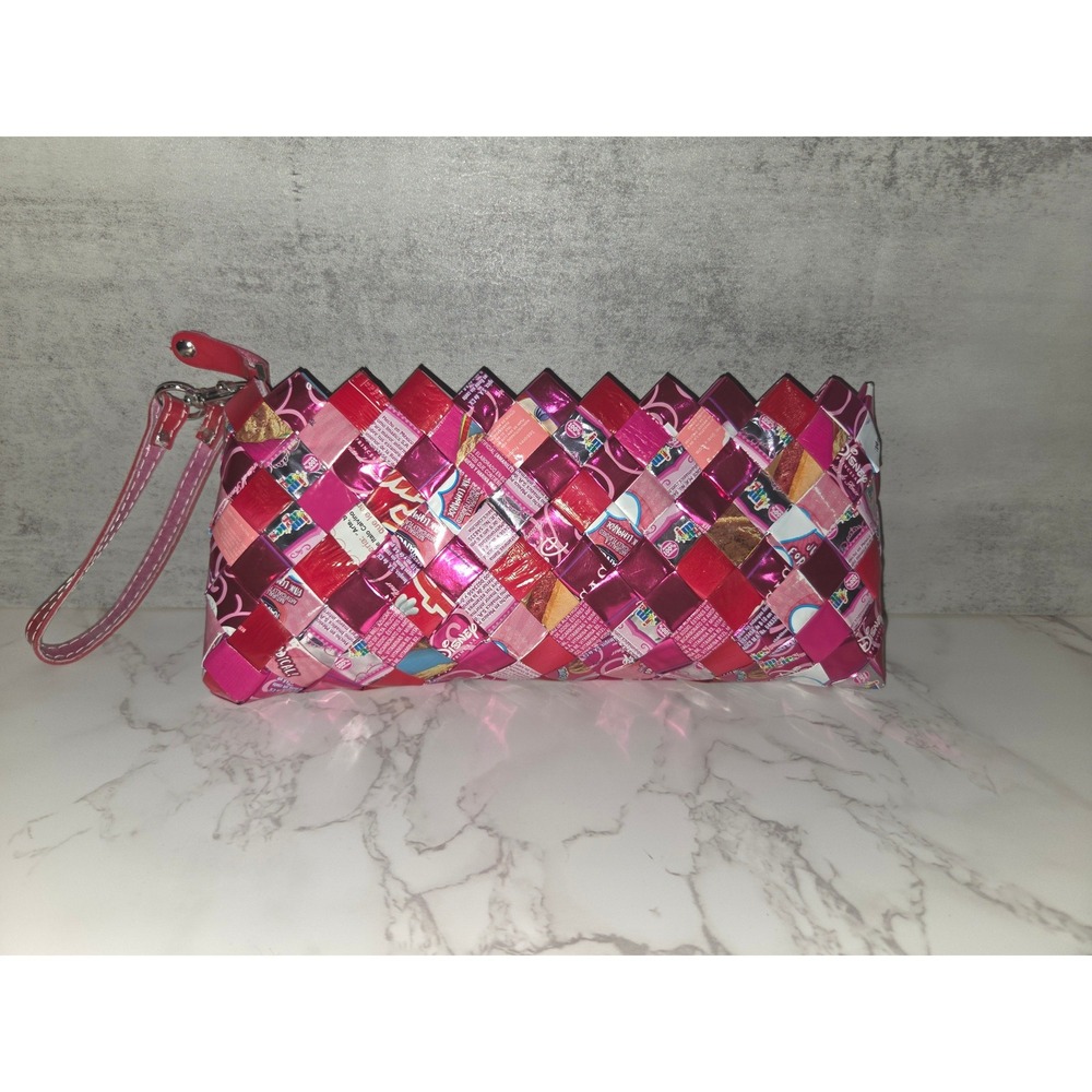 Nahui Ollin Pink Candy Wrapper Woven Wristlet Clutch Bag